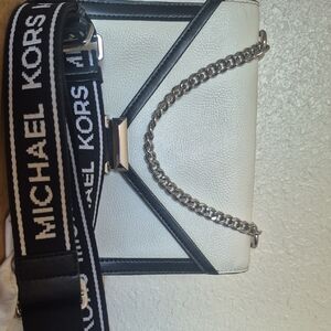 Michael Kors White and Black Crossbody Bag with Chain Detail
